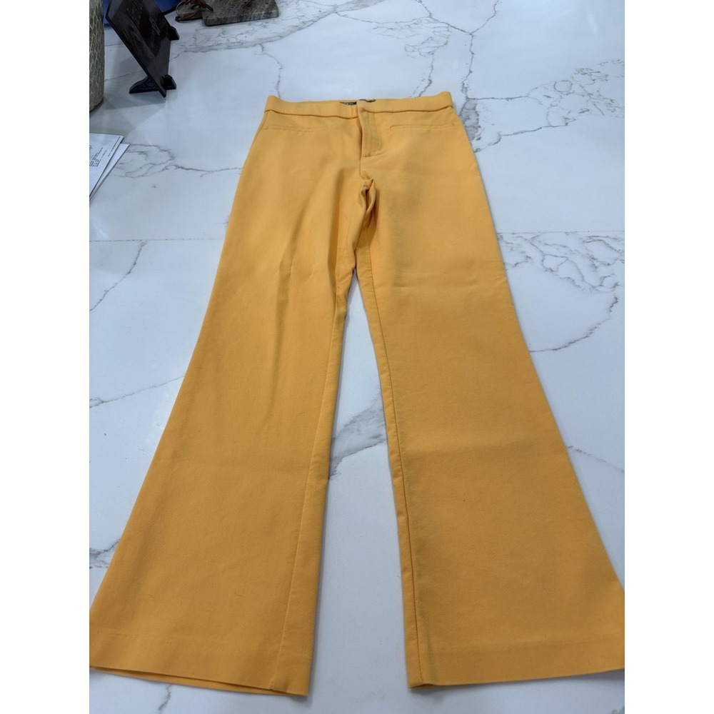 Zara Pants Womens Small Yellow Flare Leg Dress Twill Stretch Pockets Casual
